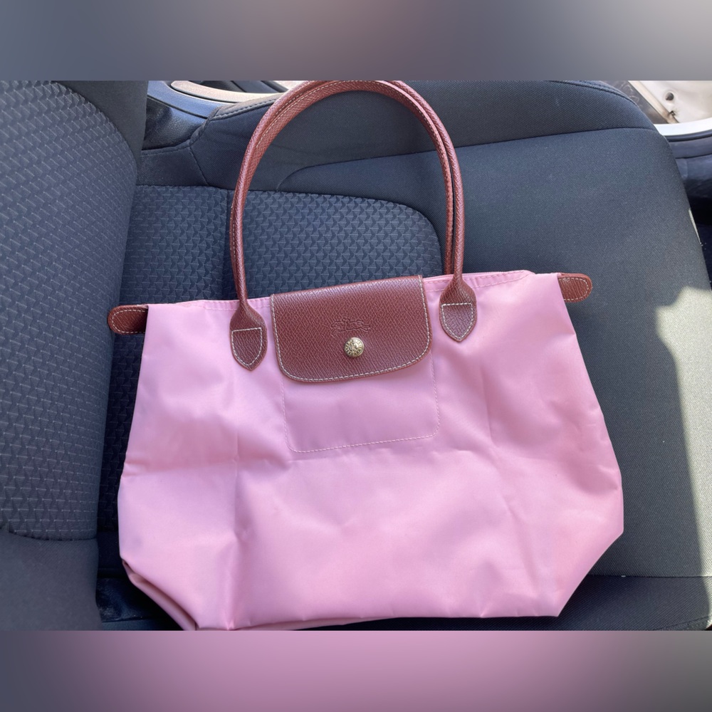 Longchamp Pink Tote with Brown Handles